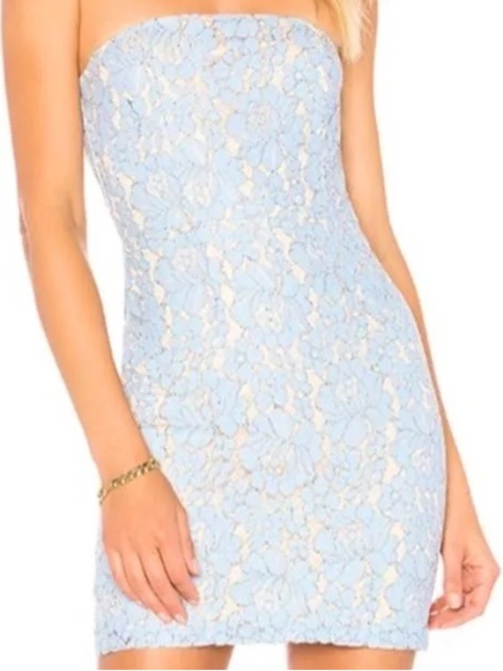 by the way. strapless floral lace dress (light blue, size medium)